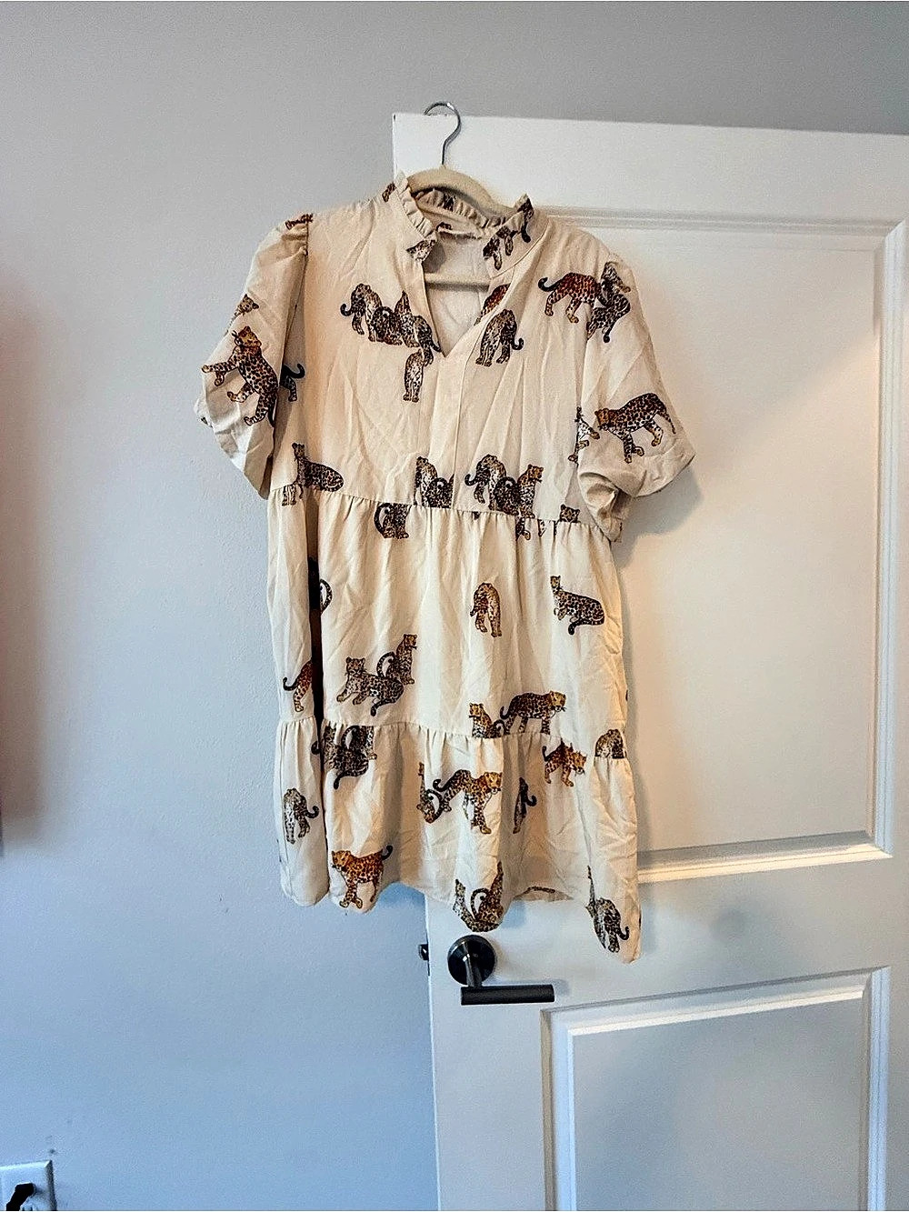 THML Animal Print Mini Dress Cream Large Like New